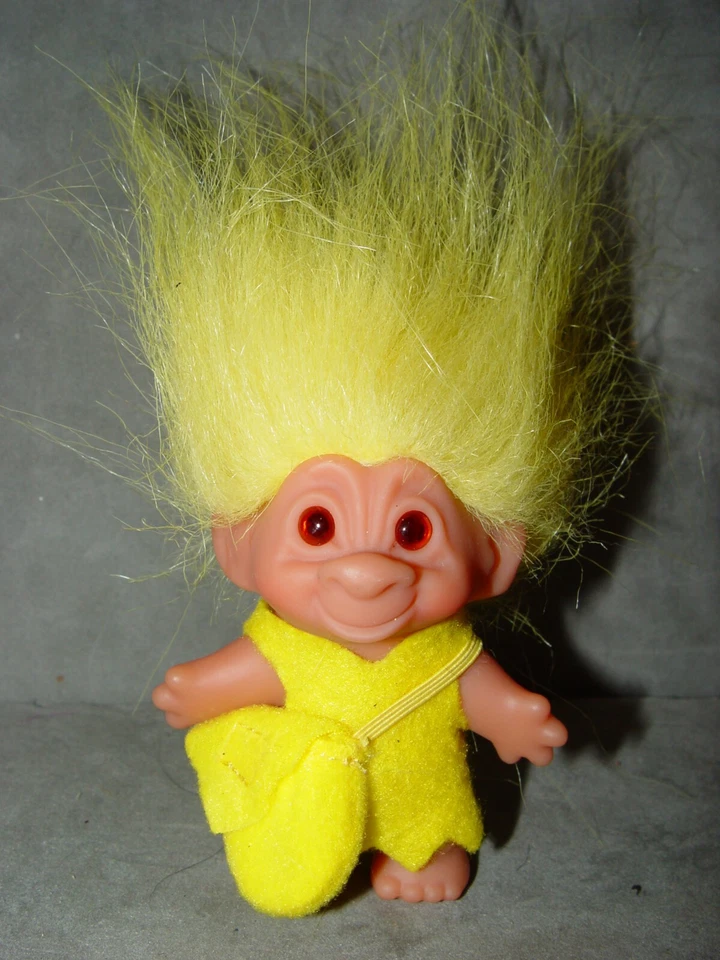 Troll Doll 3" Dam Norfin Tiny Ones Felt Dress With Purse Yellow Hair - Image 1 of 1