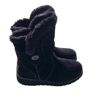 Skechers Wedge Boots Women's 6.5 Black Keepsakes Cozy Fur Ankle Exellent Suede - Picture 1 of 17
