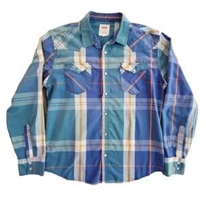 Levi's Western Pearl Druckknopf Hemd Herren Large grün blau Langarm gebraucht, in einwandfreiem Zustand Cowboy - Bild 1 von 14