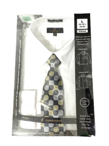Valerio Garati Men Dress White Shirt with Tie and Tie Bar L - Picture 1 of 5