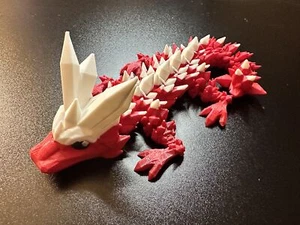 Drago cristallo articolato stampato in 3D 9 pollici rosso bianco - Foto 1 di 5