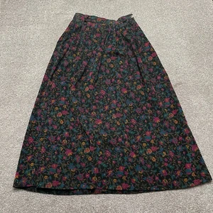 VINTAGE LL Bean Skirt 10 Black All Over Floral Corduroy Long Made USA 90s Ladies - Picture 1 of 8