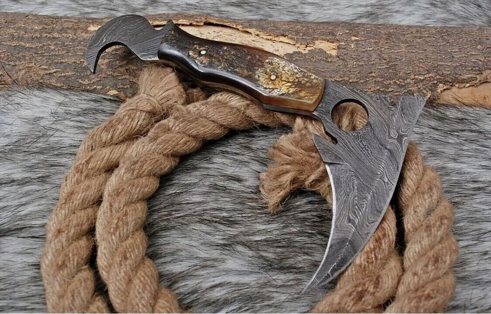 Cuchillo KARAMBIT Damasco Hecho a Medida Garra Espiga Completa Hoja Fija Caza SUPERVIVENCIA Foto 1 de 4