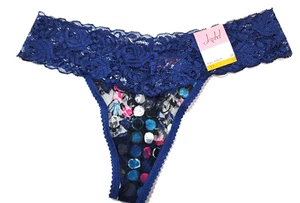 Jezebel Navy Blue Lace 89% Nylon Thong Panties Size 5 S Small 1 Pair 90823P New - Picture 1 of 4