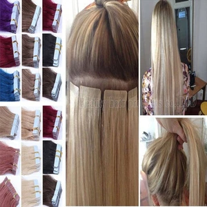 Real Remy Human Hair Extensions 20 pz nastro senza cuciture 16-30 pollici in pelle trama capelli - Foto 1 di 85