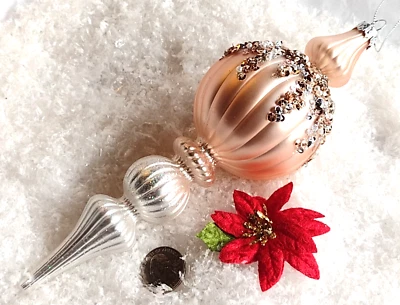 Christmas Ornament PINK FANCY MOLD FINIAL Glass BEADS & SEQUINS 8.75" - Image 1 of 4