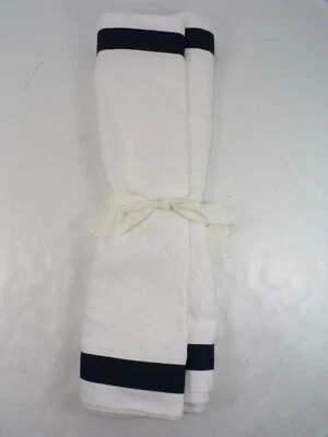Pottery Barn Belgian Flax Linen Frame Table Runner 18" x 108" Navy #2129 - Image 1 of 4