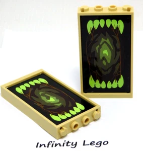2 LEGO Tan Frame 1x4x6 Decorated with Open Mouth, Sharp Teeth, Hidden Side 70425 - Picture 1 of 1