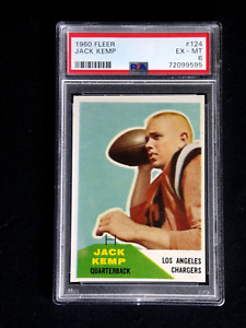 JACK KEMP 1960 FLEER FOOTBALL ROOKIE CARD #124 PSA 6 EX-MT QB CHARGERS GRADED .