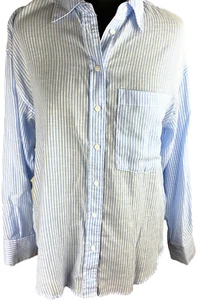 Stradivarius Shirt Women's UK Size S Blue Pin Stripe Relaxed Fit Button Front - Picture 1 of 7