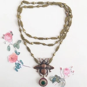 Collana Lunga Ape Ottone Argento Pietre Dure - Foto 1 di 5