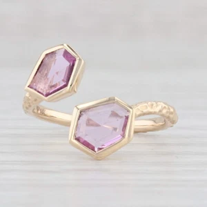 Nuovo 0.95ctw Zaffiro Rosa By-Pass Anello 14k Oro Giallo Misura 6.5 Regolabile - Foto 1 di 8