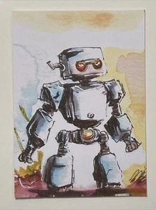 ACEO Print Robot Artist Trading Card ATC Watercolor and Ink - Picture 1 of 3