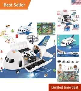 5-in-1 Airplane and Police Car Toy Set with Light, Sound & Activity Mat for Kids - Picture 1 of 7