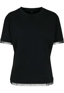 Camiseta de mujer con aplicaciones de encaje talla grande negra talla XS - 5XL (BBY124) - Imagen 1 de 3