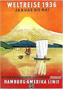 Original vintage poster print JAPAN MT.FUJI STEAMER RESOLUTE HAL 1935 - Picture 1 of 1