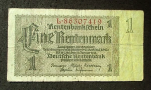 OLD BANK NOTE OF THIRD REICH GERMANY 1 RENTENMARK 1937 NO. L*86307419 - Picture 1 of 2