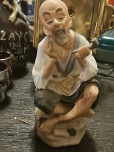 Vintage Ceramic Old Bald Man With Pipe 6 Inches Tall - Picture 1 of 4