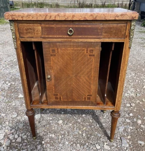 ANTIQUE FRENCH MARBLE TOP SIDE CABINET/NIGHT STAND WITH ORMOLU MOUNTS c1900 - Picture 1 of 10