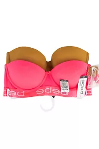 2 PZ Reggiseno Rosa BEIGE Bebe Sexy Senza Spalline Push Up Filo Imbottito Cinghia Rimovibile 2649 - Foto 1 di 1