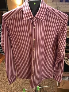 Mens ETRO MILANO Long Sleeve Shirt 39 MEDIUM Purple White Striped MADE ITALY - Picture 1 of 6