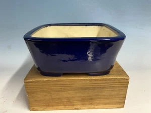 Dark Blue Glazed Tokoname Bonsai Tree Pot By Koyo 9 7/8 By 4 1/4” Semi Cascade - Picture 1 of 15