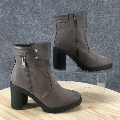 Botas MIA femininas 7M Riderr casual com zíper lateral salto tornozelo botinha cinza couro sintético - Imagem 1 de 4