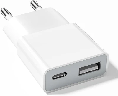 Caricabatterie USB 5V 1A 2Porte USB C + a Spina Di Alimentazione Presa Di Ricari - Immagine 1 di 4