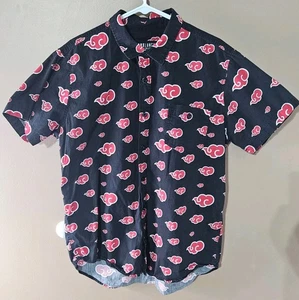 Naruto Shippuden Collection 07 Mens Button Up Shirt Black Red Akatsuki Clouds XL - Picture 1 of 9