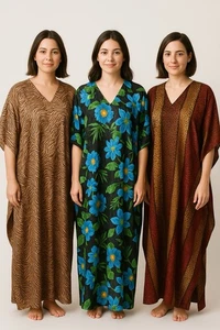 3 Vintage Winlar Satin Tiermotiv V-Ausschnitt Kaftan Einheitsgröße Mrs Roper - Bild 1 von 20
