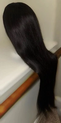 1 de una clase, precioso, 32 pulgadas, 100 % cabello humano, negro, 250 % densidad, liso, peluca Foto 1 de 4
