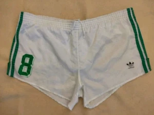 Adidas Vintage 80s Glanz Running Sprinter Gym Shorts White Green D7/L W. Germany - Picture 1 of 12