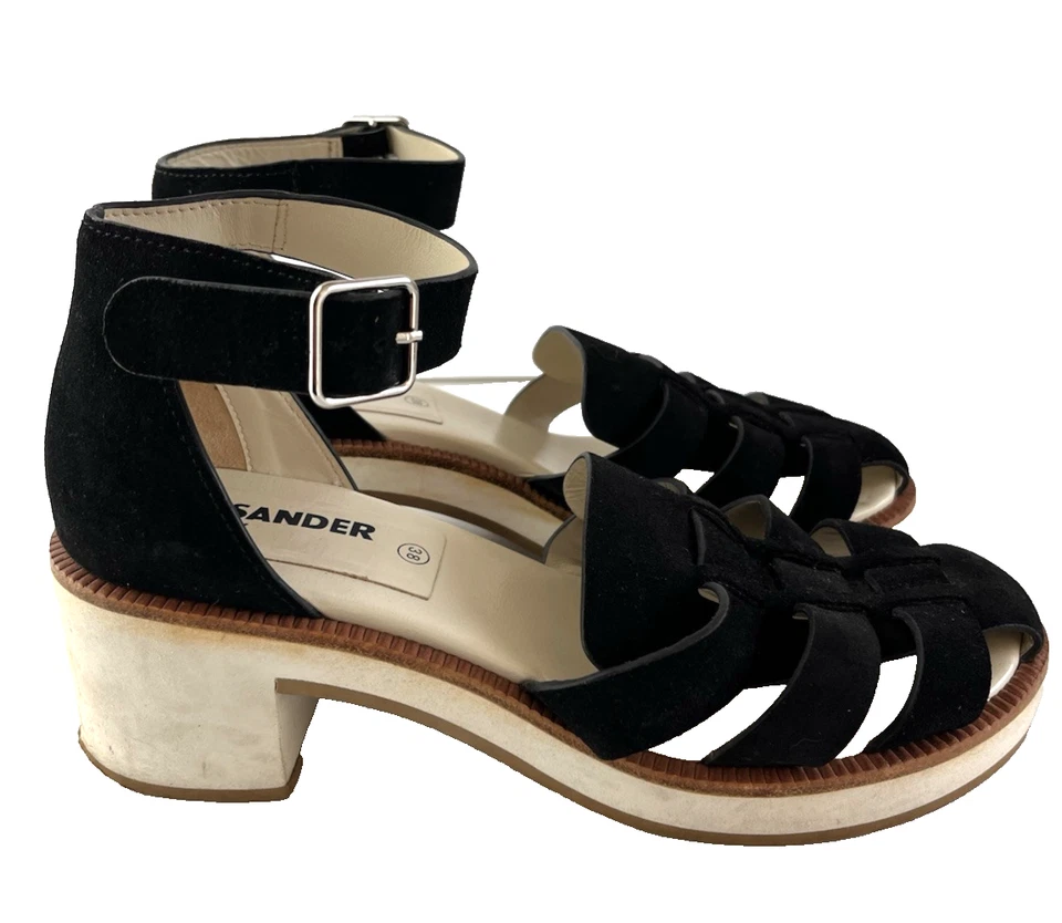 Tacones Jil Sander azul marino negro gamuza bloque con hebilla para mujer talla 38 Foto 1 de 4