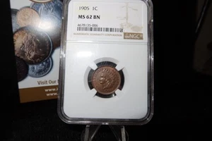1905 Indian Head Small Cent. NGC Graded MS62 BN. Store # 08510 - Picture 1 of 3