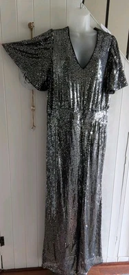 SIZE 18 GUNMETAL SILVER  SEQUIN FULLY LINED JUMPSUIT by GEORGE - Image 1 of 4
