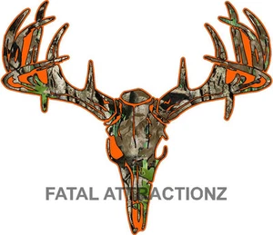 Camouflage orange Hirsch Schädel S4 Vinyl Aufkleber Abziehbild Jagd Bock Bogen Weißschwanz Trophäe - Bild 1 von 2