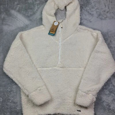 Prana Permafrost Half Zip Size Sm High Pile Hoodie Sweater Pocket Pullover Cream - Image 1 of 4