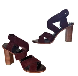 Joie Women's Strappy Suede Chunky High Heels Sandals -Oxblood-Size 6 - Picture 1 of 8