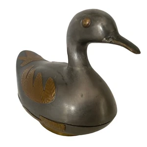 Vintage Pewter Brass Accents Trinket Keepsake Box Loon/Duck Hong Kong Figurine - Picture 1 of 11