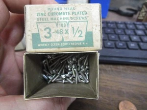 100 NOS Vintage Whitney 3-48 x 1/2" Stahl Rundkopf Schlitz Maschinenschrauben USA - Bild 1 von 3