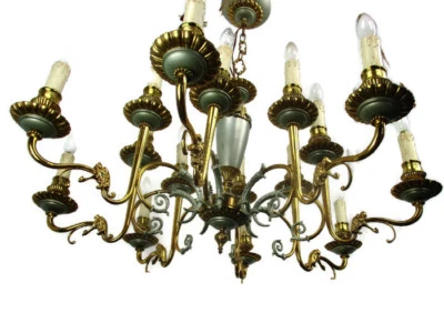 Araña Imperio Francés Verde Pálido Tole Bronce Latón 16 Luces!! Leones rugientes  Foto 1 de 4