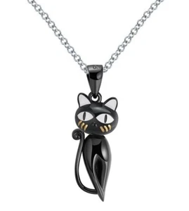 925 Sterling Silber Schwarze Katze Anhänger Halskette Charm Schwarz #2 - Bild 1 von 5