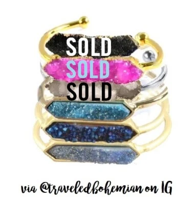 YOUR PICK! 1 Druzy Stacking Bangle Boho Cuff Gold Silver Blue Turquoise Bracelet - Image 1 of 4