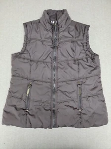 VANITY Woman's XL Brown Puffer Full Zip Vest 2 Zip Pockets Zebra Stripe Lining - Picture 1 of 6