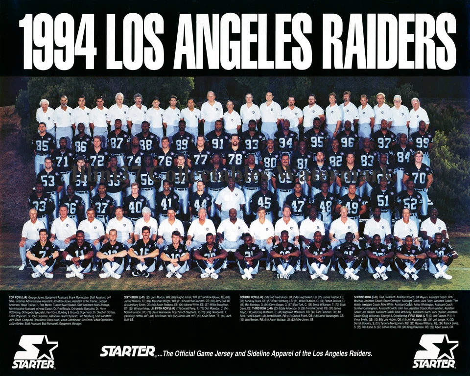 Foto del equipo de fútbol americano de Los Oakland Raiders 1994 8x10 Foto 1 de 1