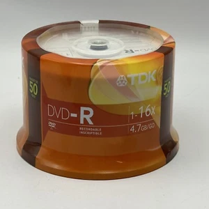 TDK DVD-R 50 Pack 1-16x 4.7GB Blank Recordable Discs Spindle Orange Pack New - Picture 1 of 6