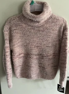Girls Pink Fuzzy Sweater Cowl Neck Crop? School Fall Soft Youth 6/6X - Picture 1 of 9