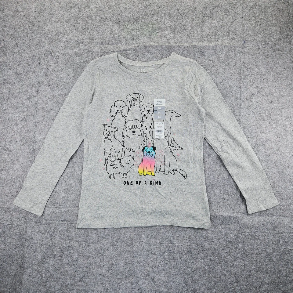 Camiseta Carter's Girl Jersey Perro Manga Larga Nueva con Etiquetas Talla 14 Gris Foto 1 de 1