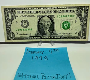 One Dollar Birthday Note February 9th 1998.Fancy Serial Number 1998 2 9 30. - Picture 1 of 5