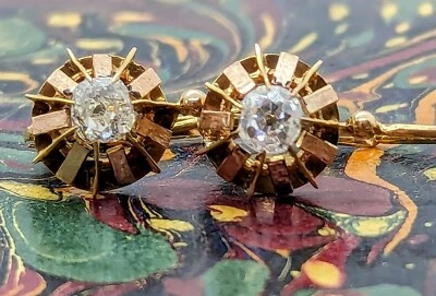 Estate Antique Victorian 14k Gold Natural Mined Diamond Earrings .90 Carets - Image 1 of 4